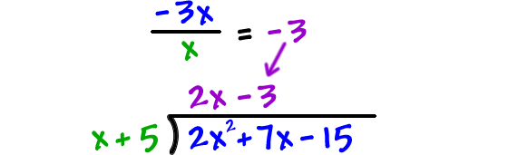 -3x / x = -3 ... this gives a quotient of 2x - 3