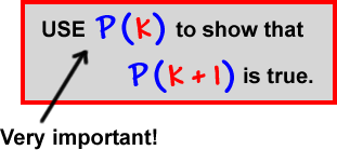 USE P( k ) to show that P( k + 1 ) is true.  ...  P( k ) is Very important!