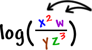 log( ( x^2 w ) / ( y z^3 )