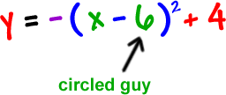 y = - ( x - 6 )^2 + 4 ... -6 is circled guy