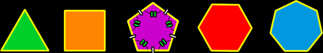 a regular triangle (which is called an equilateral triangle), a regular quadrilateral (which is a square), a regular pentagon, a regular hexagon and a regular heptagon.