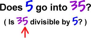 Does 5 go into 35?  ( Is 35 divisible by 5? )