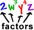 2 ( w^3 ) ( y^4 ) ( z ) ... these are factors