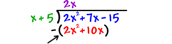 mutiplying gives - ( 2x^2 + 10x ) under the dividend ... pay special attention to the parentheses