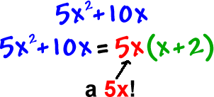 5x^2 + 10x = 5x ( x + 2 ) ...a 5x can be factored out