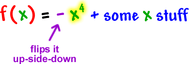 f ( x ) = -x^4 + some x stuff ... the ( - ) flips it up-side-down