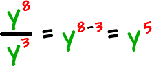 y^8 / y^3 = y^(8-3) = y^5