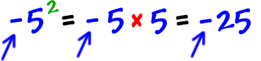 -5^2 = - 5 x 5 = -25 