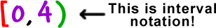 [ 0, 4 ) This is interval notation!