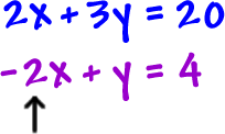 2x + 3y = 20 and -2x + y = 4