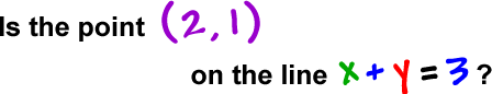 Is the point ( 2, 1 ) on the line x + y = 3 ?