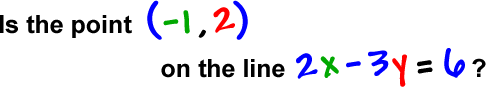 Is the point ( -1, 2 ) on the line 2x - 3y = 6 ?