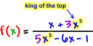 f ( x ) = ( x + 3x^2 ) / ( 5x^2 - 6x - 1 ) ... the 3x^2 is the kind of the top