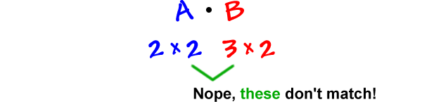 A times B ... 2 x 2 times 3 x 2 ... Nope, the 2 and the 3 don't match!