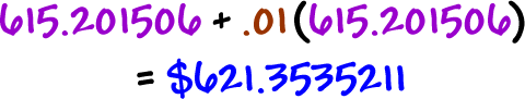 615.201506 + .01( 615.201506 ) = $621.3535211