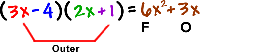 ( 3x - 4 )( 2x + 1 ) = 6x^2 + 3x...