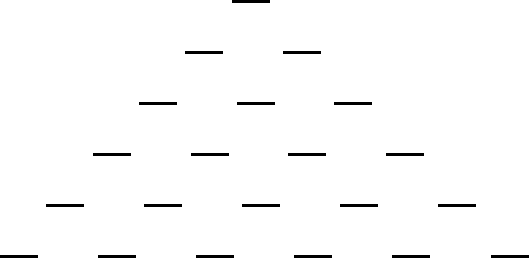 row 1:  __  ...  row 2:  __  __  ...  row 3:  __ __ __   ...  row 4: __ __ __ __  ...  row 5:  __  __  __  __  __  ...  row 6:  __  __  __  __  __  __