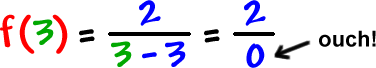 f( 3 ) = 2 / ( 3 - 3 ) = 2 / 0  ...  ouch!