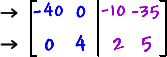 [ row 1: -40 , 0  row 2: 0 , 4  |  row 1: -10 , -35  row 2: 2 , 5 ]