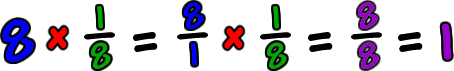 8 x 1/8 = 8/1 x 1/8 = 8/8 = 1