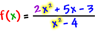 f( x ) = ( 2x^2 + 5x - 3 ) / ( x^2 - 4 )