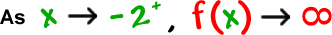 As x approaches -2 from the right , f( x ) goes toward infinity