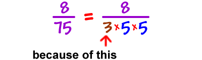 8 / 75 = 8 / ( 3x5x5 )   because of the 3