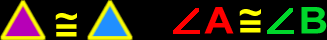 the purple triangle is congruent to the blue triangles and the red angle is congruent to the green angle