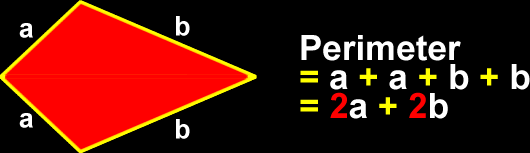 perimeter of a kite = a+a+b+b =  2a+2b